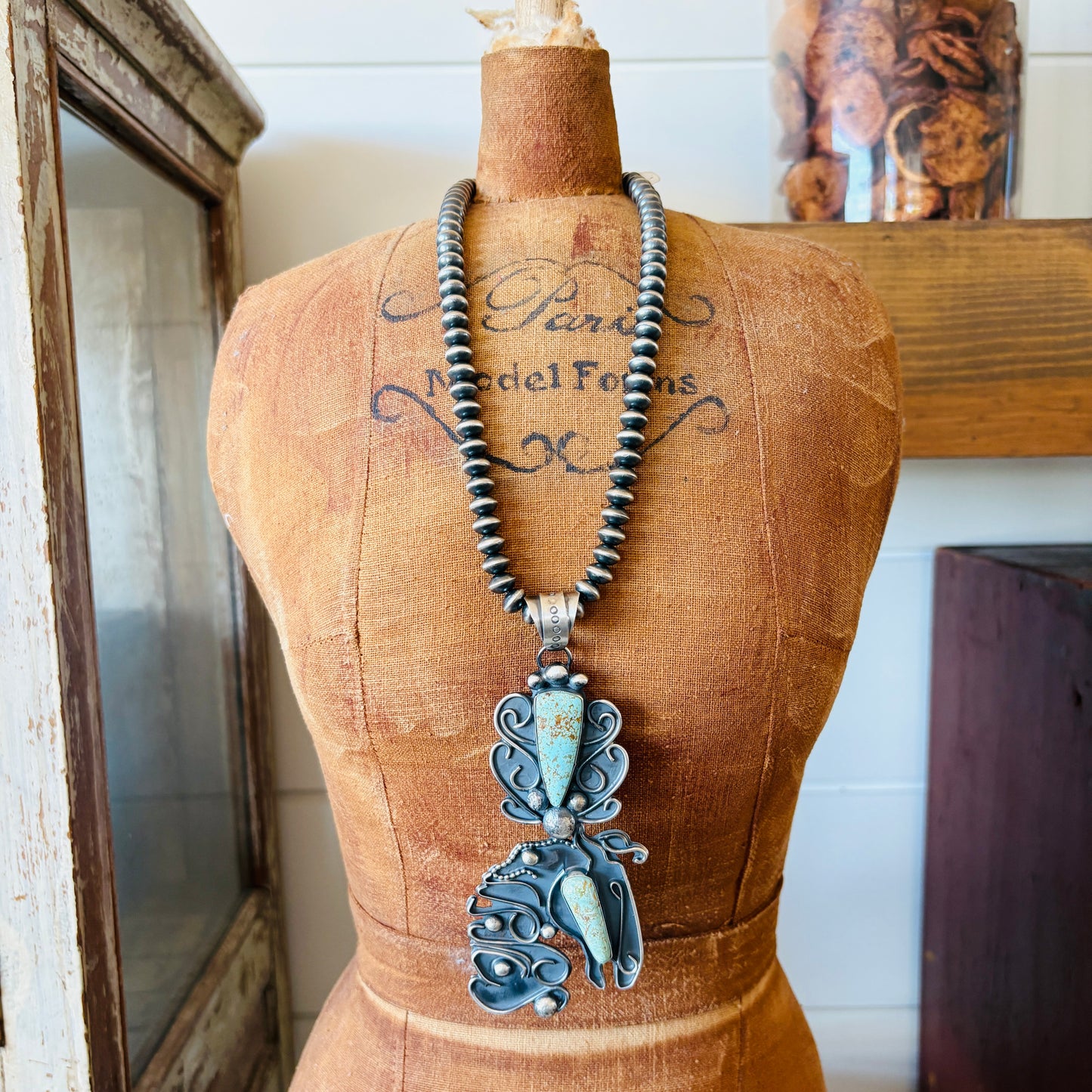 Navajo Miranda Willie Sterling Silver & #8 Turquoise Horse Head Pendant
