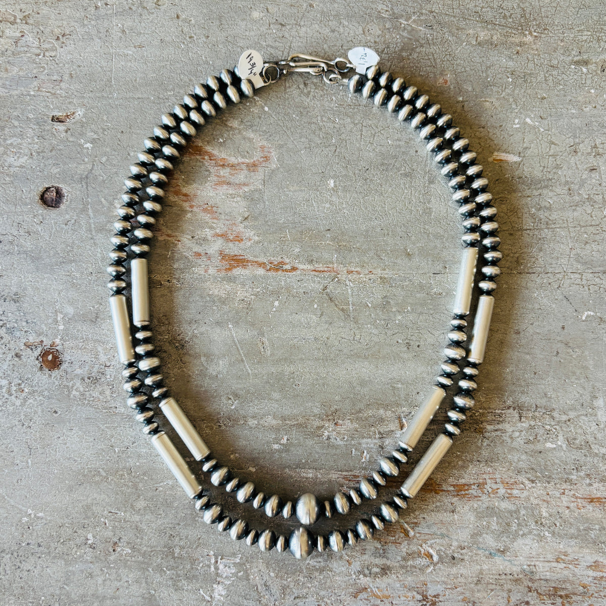 Navajo Preston Haley Sterling Silver Graduated Handmade Pearls Necklace