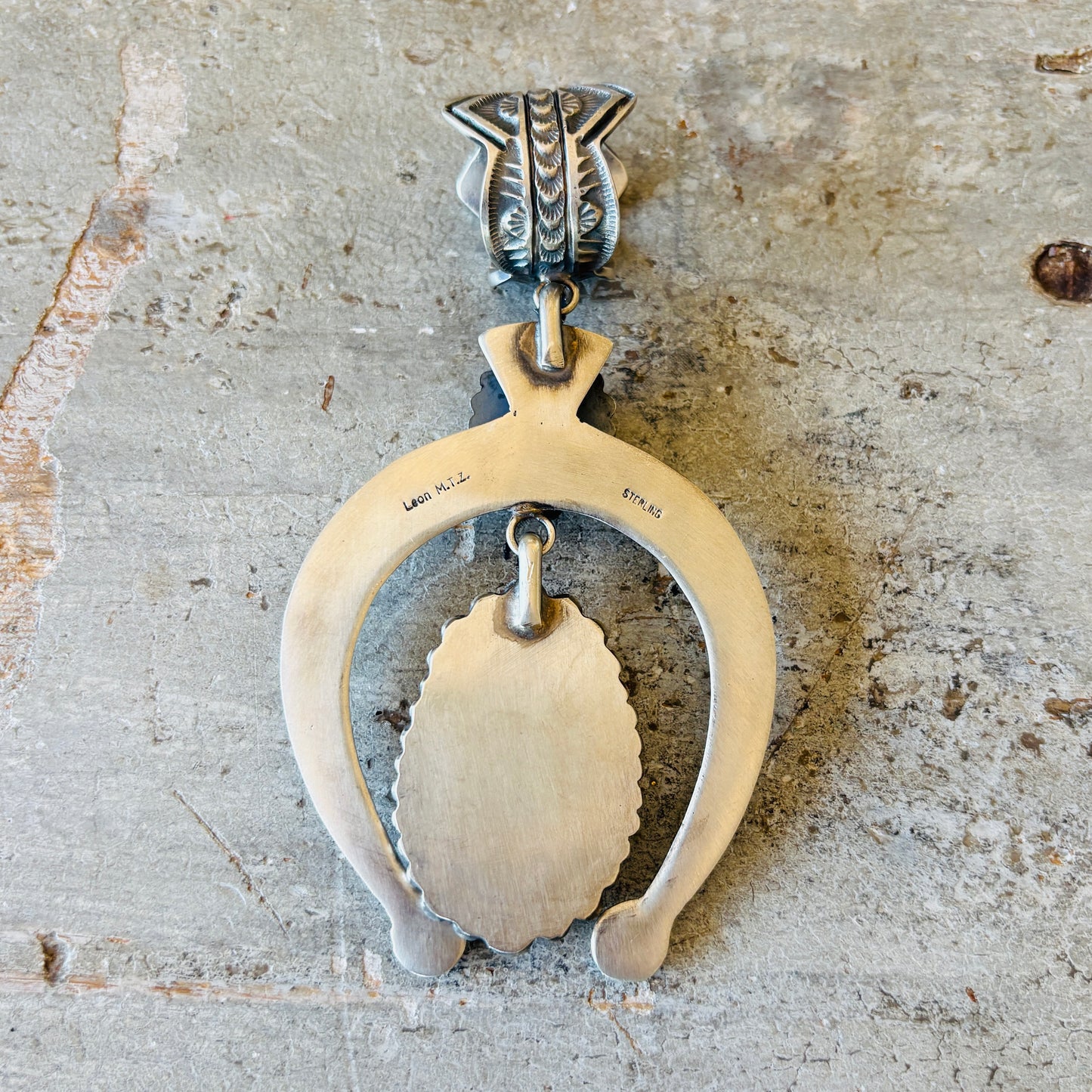 Navajo Leon Martinez Sterling Silver & Royston Turquoise Naja Pendant