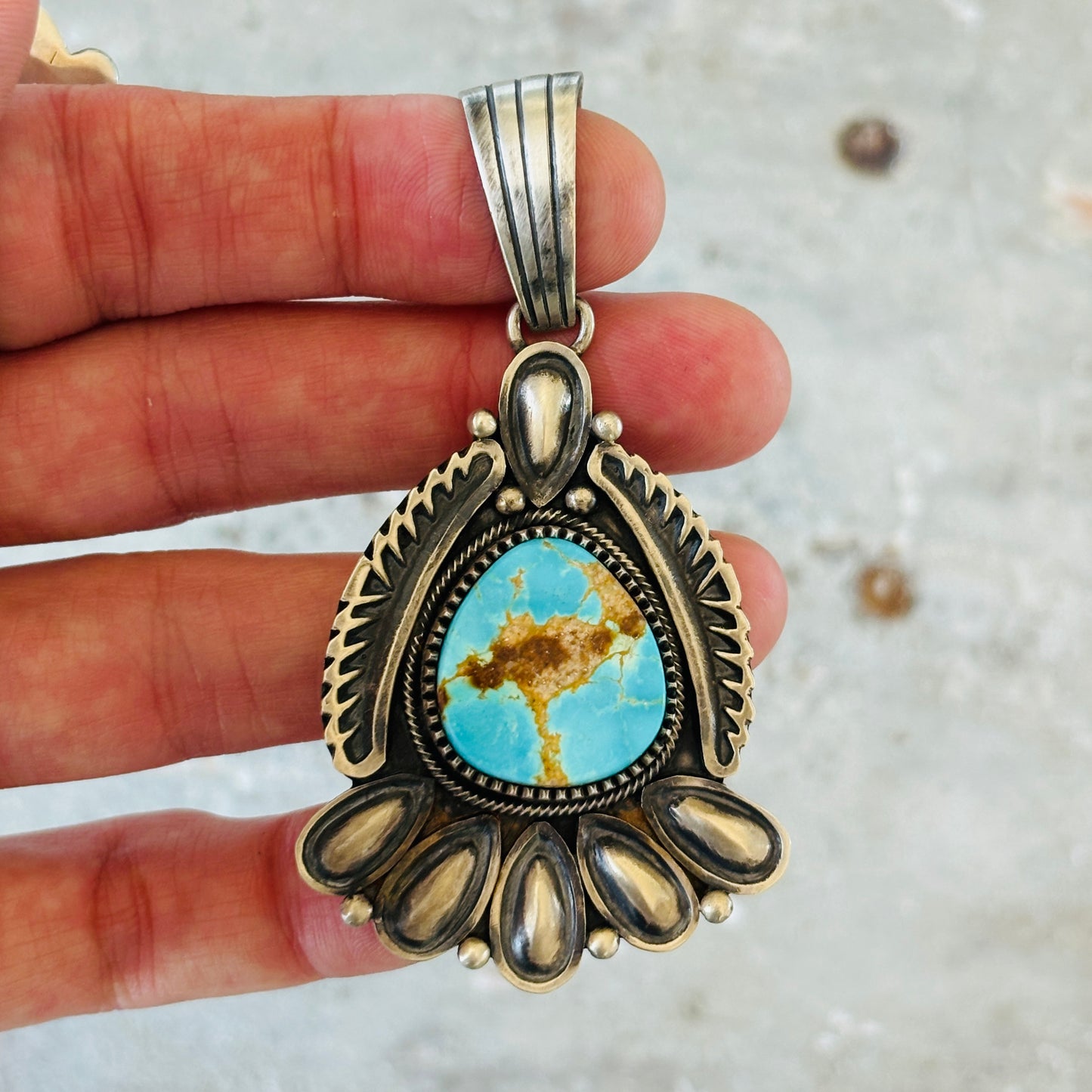 Navajo Mark Yazzie Sterling Silver & Royston Turquoise Pendant