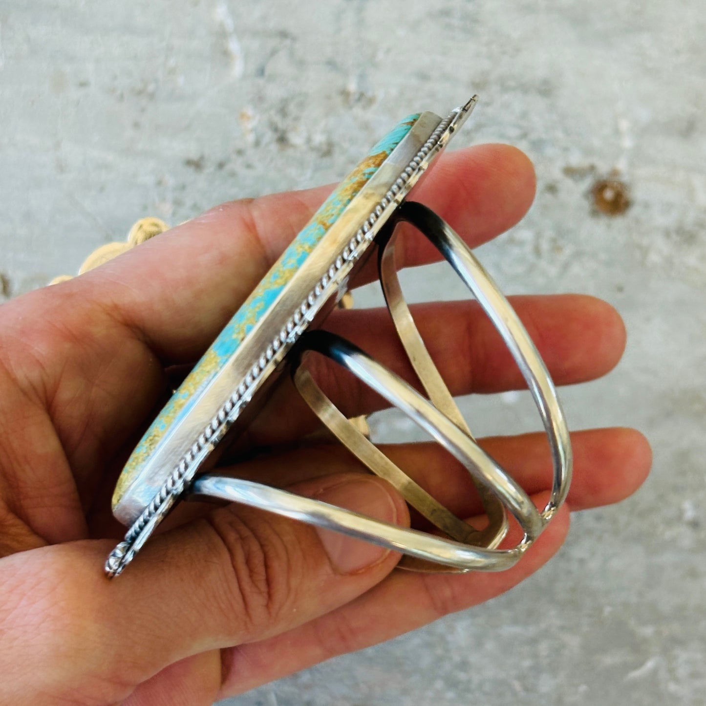 Navajo Landon Benally Sterling Silver & Royston Turquoise Statement Cuff