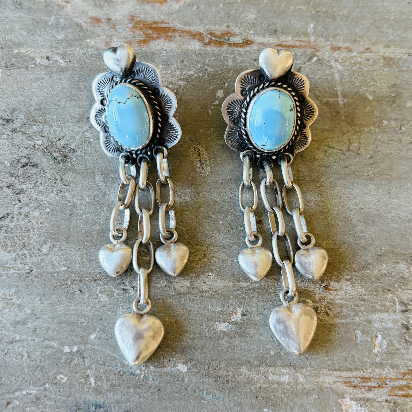 Anglo Mona Van Riper Sterling Silver & Golden Hills Hearts Earrings