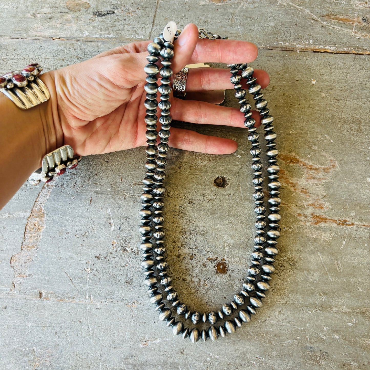 Navajo Austin Haley Sterling Silver Handmade Pearls Necklace