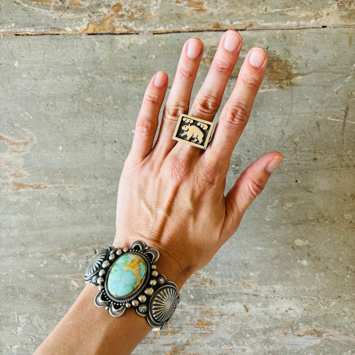 Navajo Aaron John Sterling Bear Overlay Ring