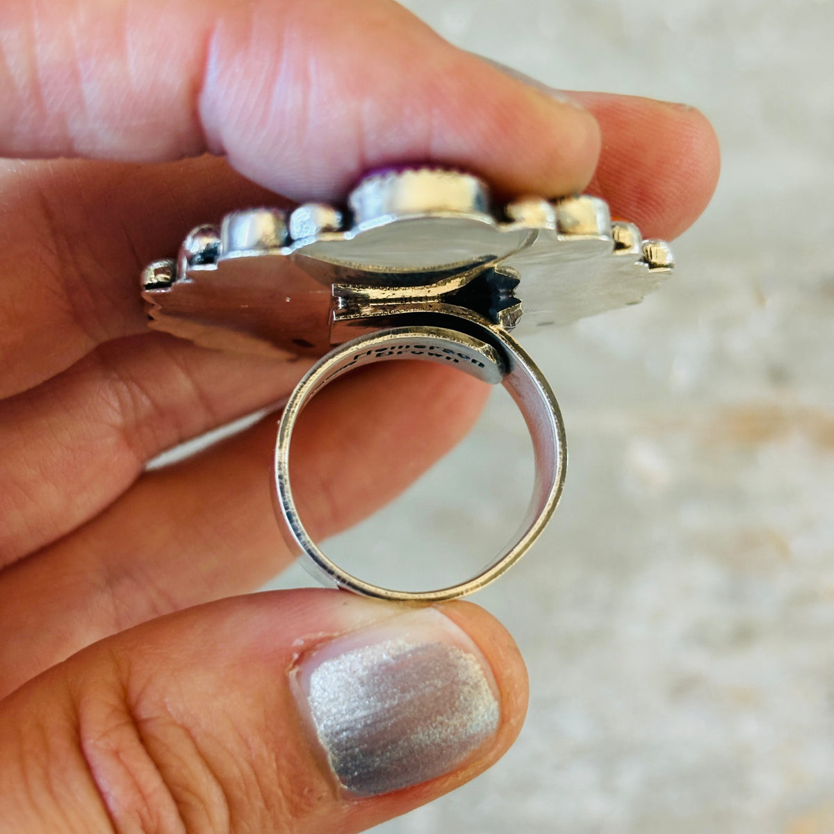 Navajo Hemerson Brown Sterling Silver - Multi Stone Cluster Statement Ring