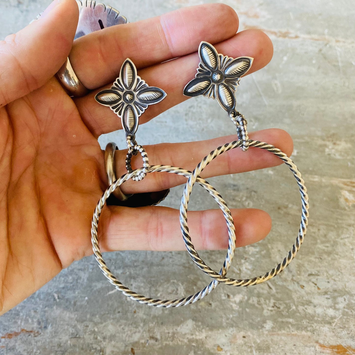 Navajo Derrick Cadman Sterling Silver Hoop Earrings