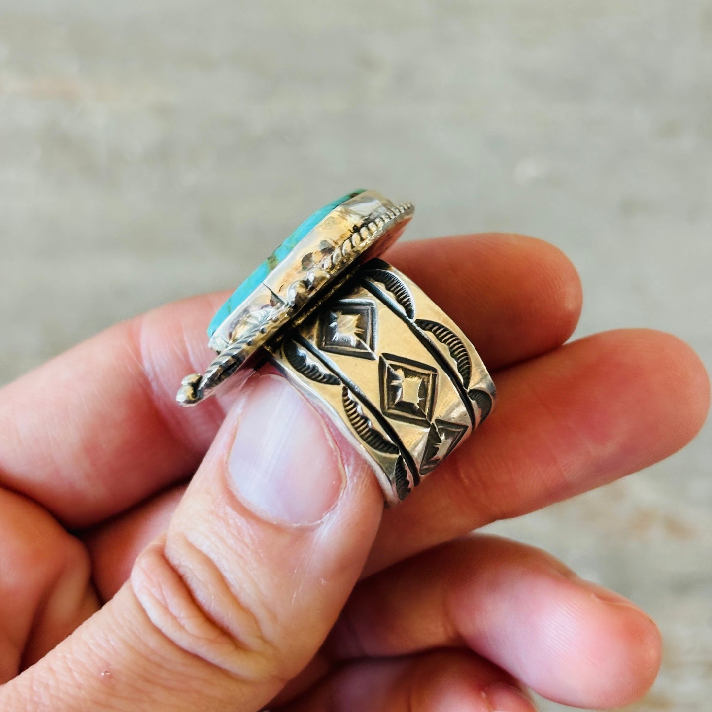 Navajo Juan Guerro Sterling Silver & Kingman Turquoise Ring