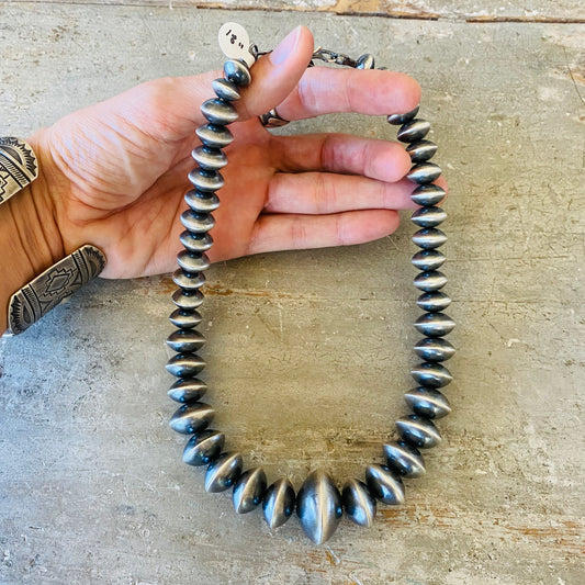 Navajo Tonisha Haley Sterling Silver Graduated Handmade Pearls Necklace