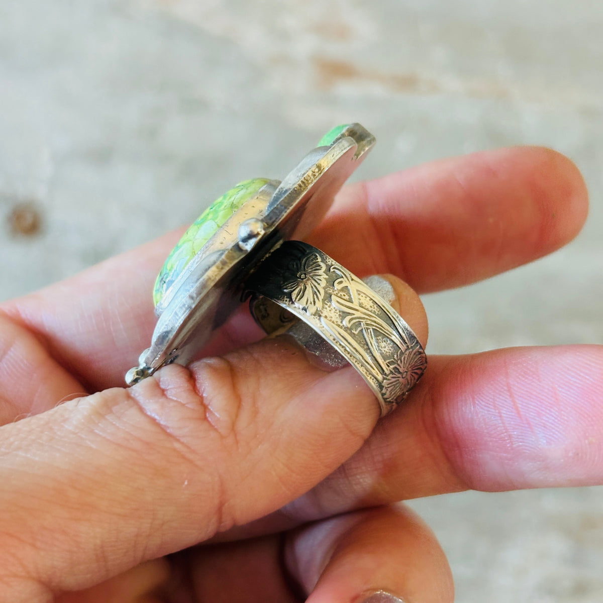 Navajo Kindale Billah Sterling Silver & Sonoran Turquoise Turtle Ring