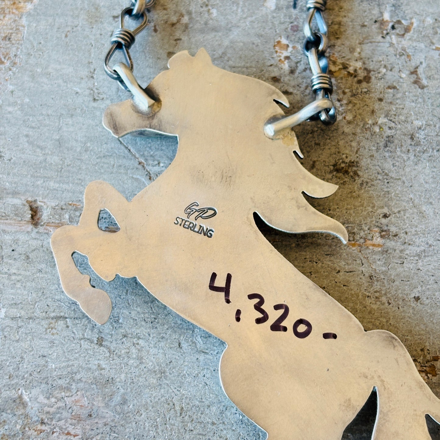Navajo Gilbert Platero Sterling Silver & Sonoran Horse Statement Necklace