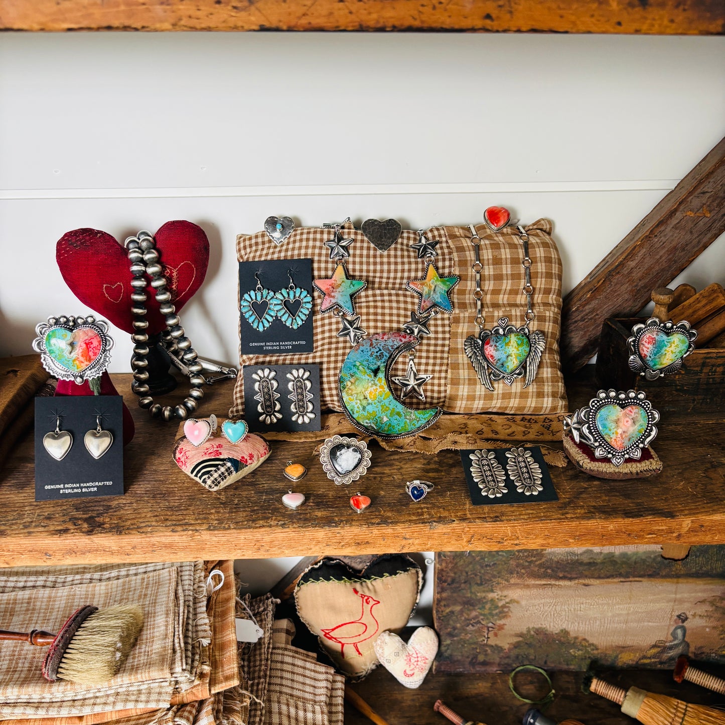 Navajo Reva Goodluck Sterling Silver & Red Spiny Oyster Heart Pendant