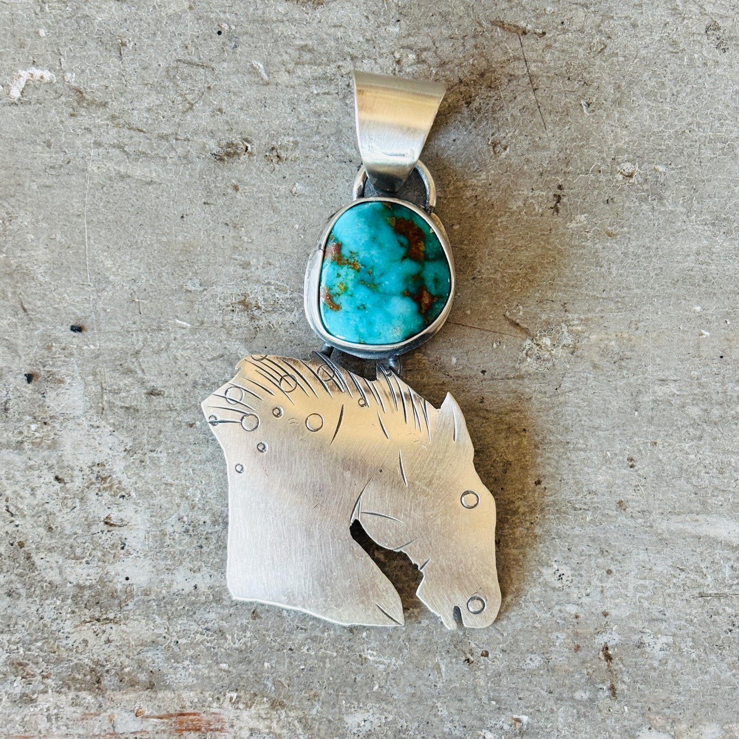 Navajo Miranda Willie Sterling Silver & Kingman Horse Head Pendant