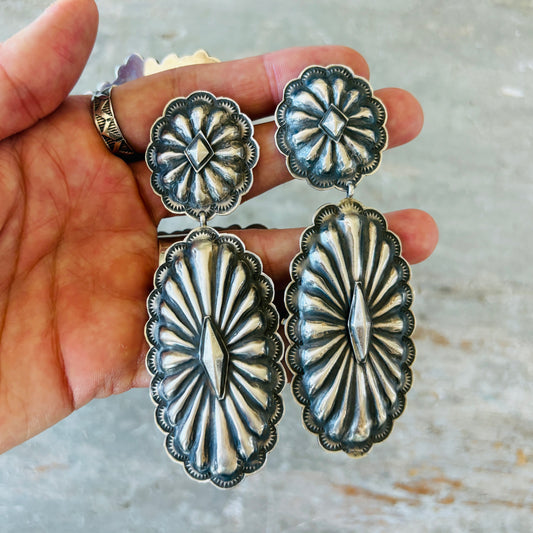 Navajo Rita Lee Sterling Silver & Concho Earrings