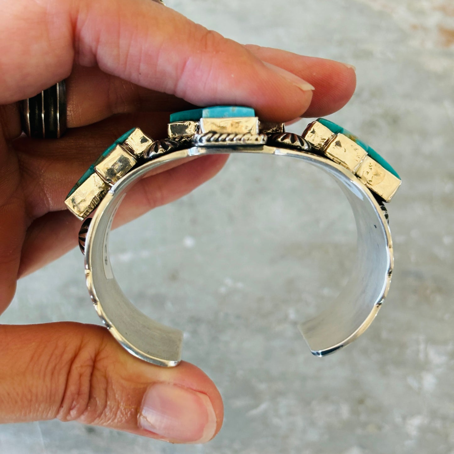 Navajo Andy Cadman Sterling Silver & Kingman Turquoise Crosses Cuff