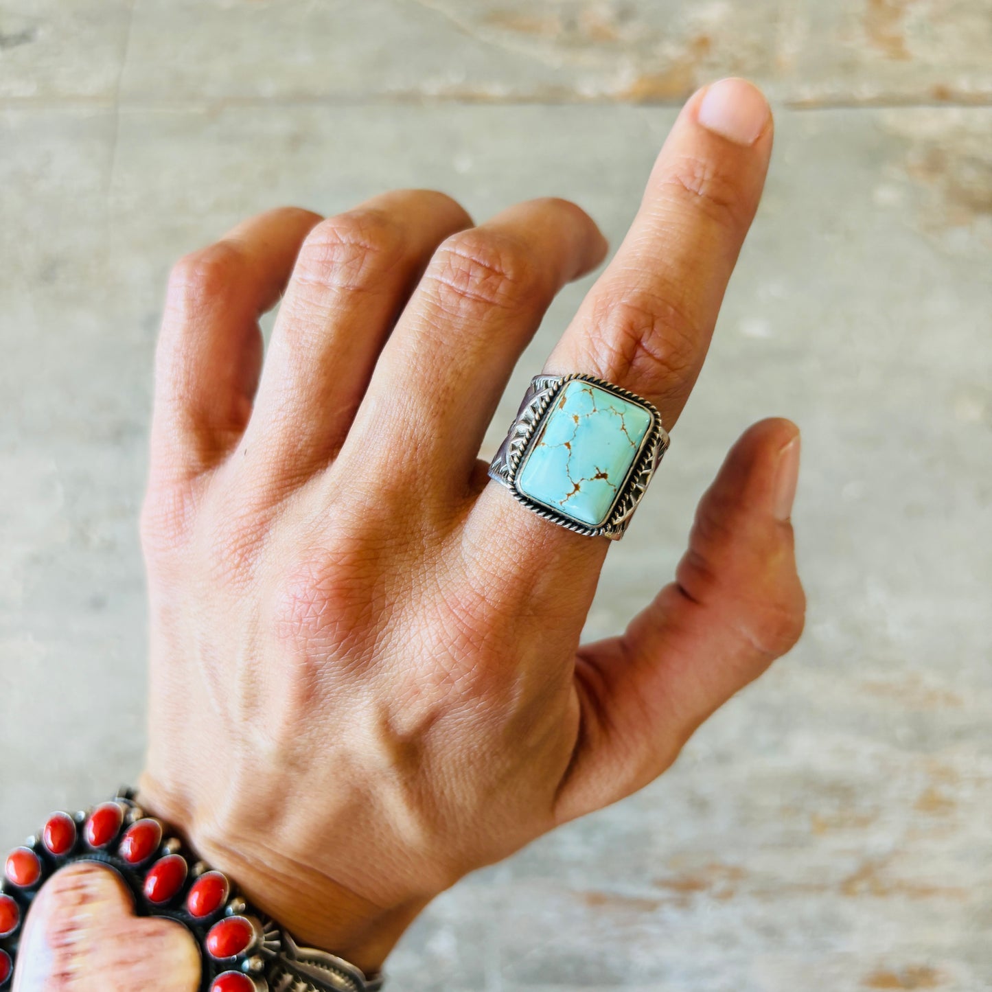 Navajo Darrell Cadman Sterling Silver & #8 Turquoise Ring
