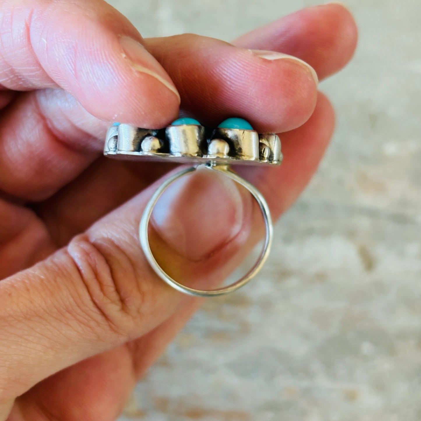 Navajo Sheila Becenti Sterling Silver & Sleeping Beauty Turquoise Cluster Ring