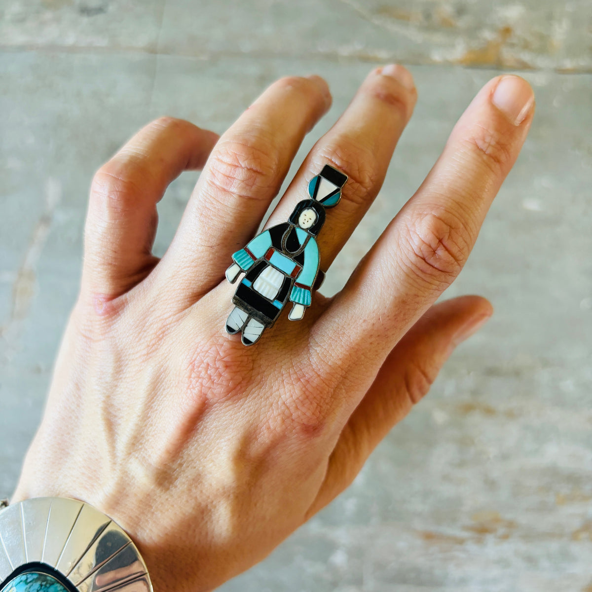 Vintage Zuni Madeline Beyukai Sterling Silver Multi Stone Maiden Ring
