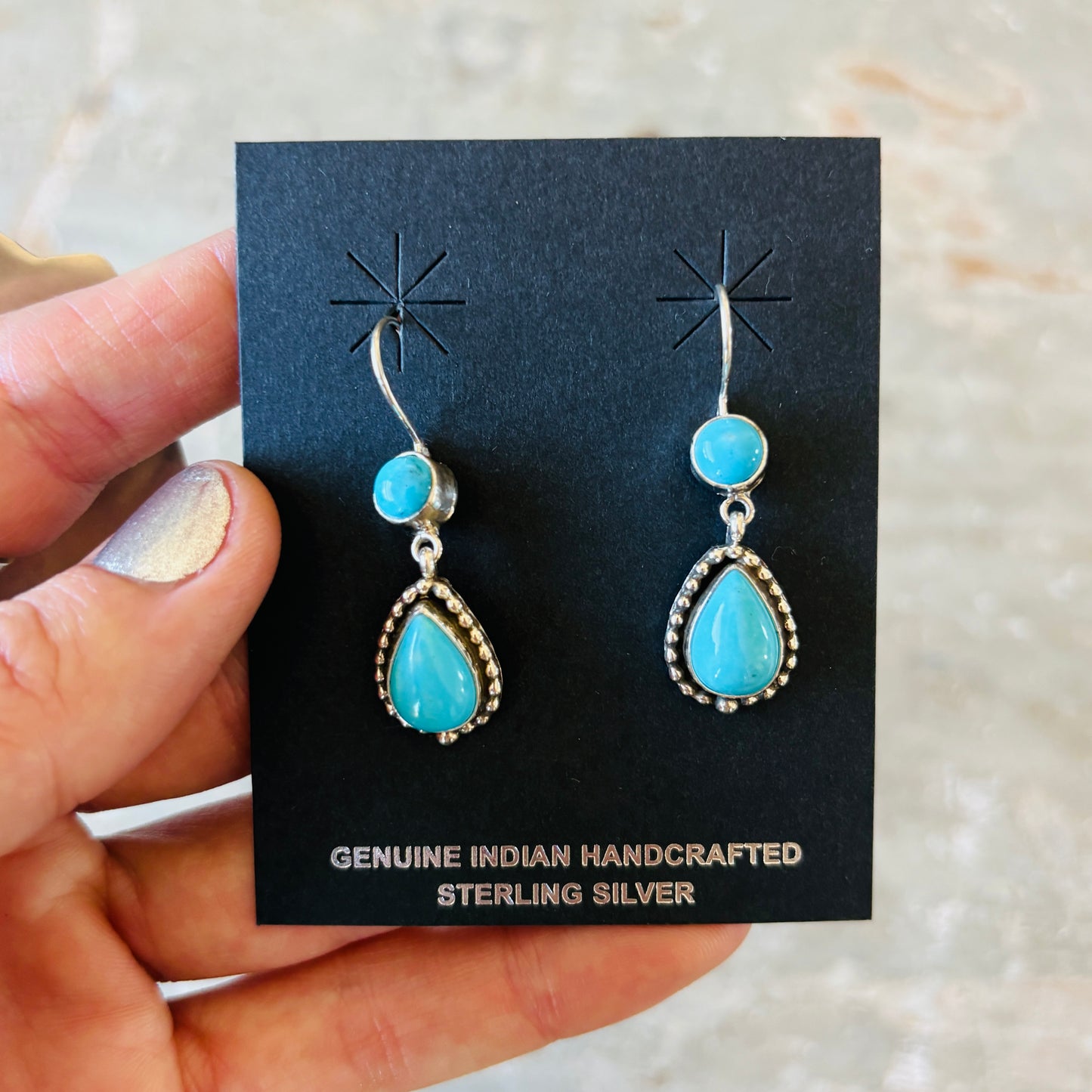 Navajo Ruth Ann Begay Sterling Silver & Sleeping Beauty Turquoise Earrings