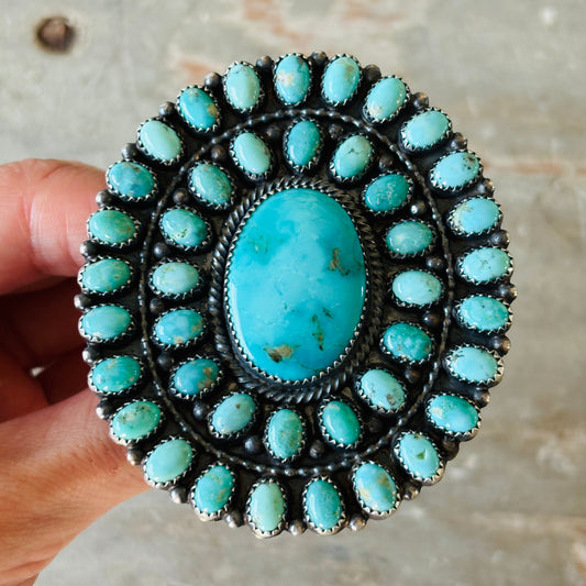 Navajo Readda Begay Sterling Silver & Kingman Cluster Ring
