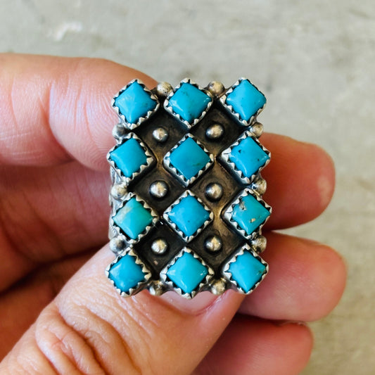 Navajo Signed Sterling Silver & Kingman Turquoise Ring