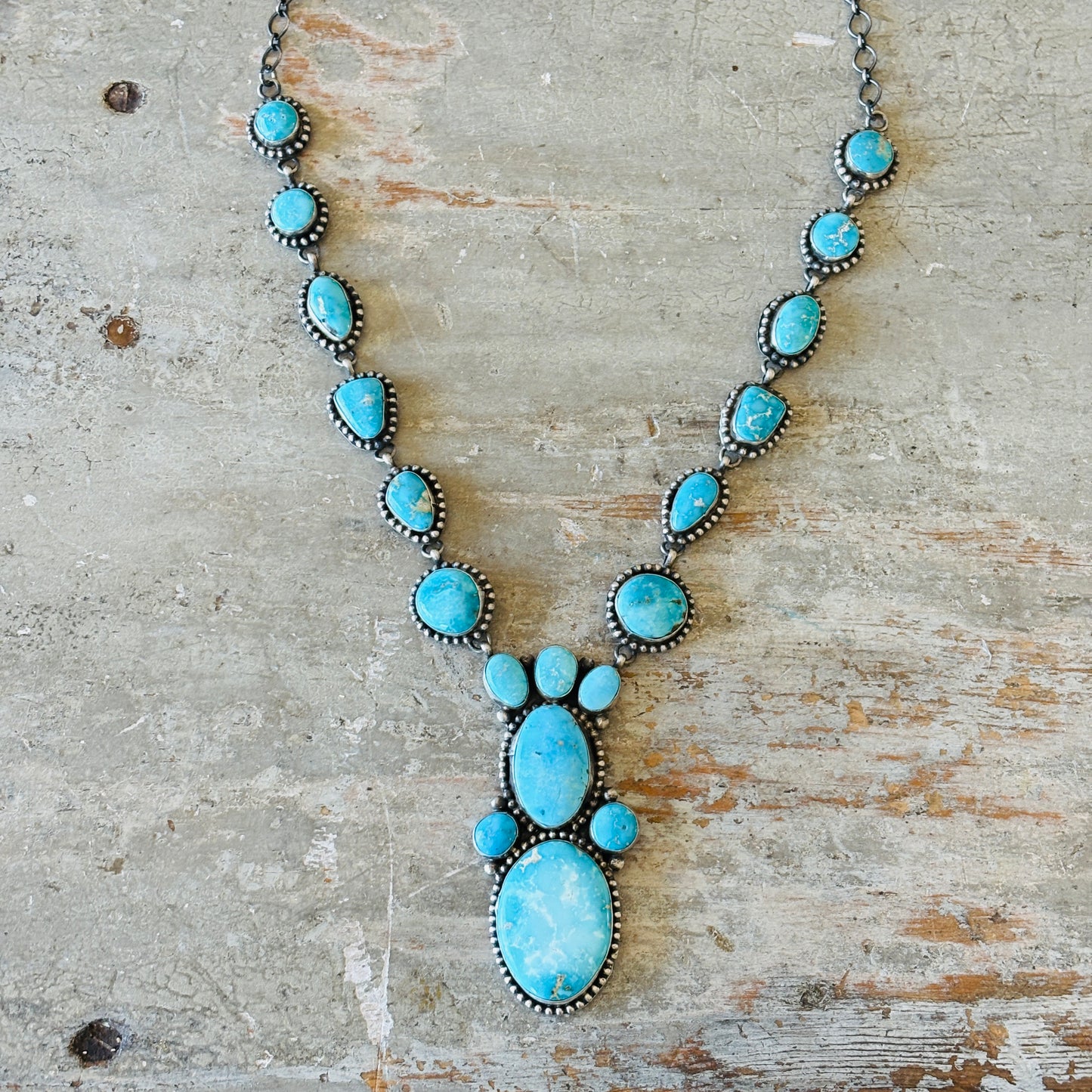 Navajo Ella Peter Sterling Silver & Blue Ridge Turquoise Necklace Set