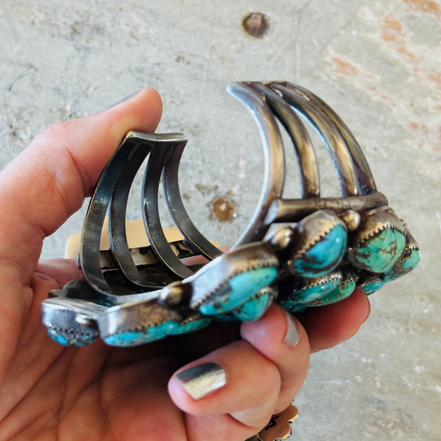 Vintage Navajo Sterling Silver & Morenci Turquoise Cluster Statement Cuff