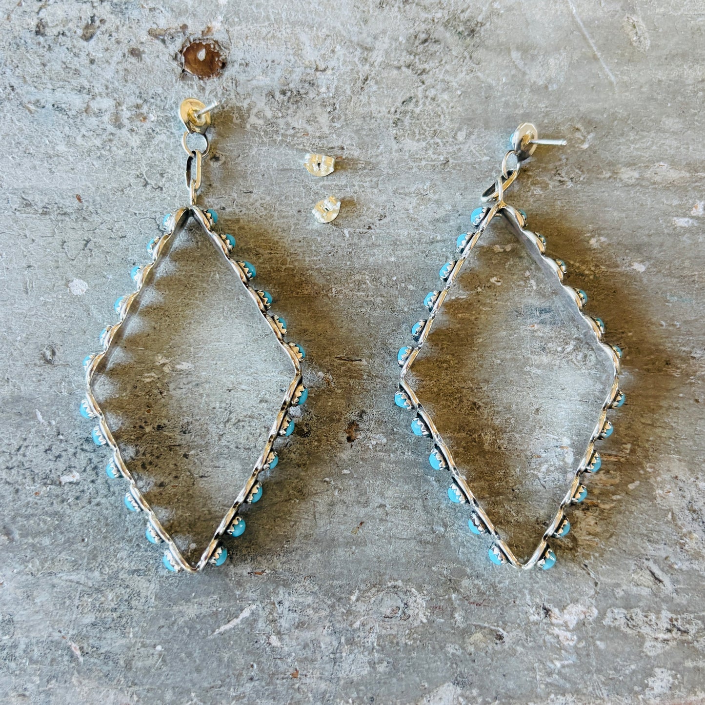 Zuni Iva Booqua Sterling Silver & Turquoise Petit Point Diamond Earrings