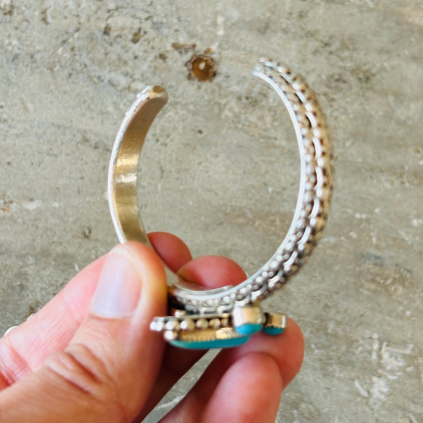 Navajo Hemerson Brown Sterling Silver & Sleeping Beauty Turquoise Stacker Cuff