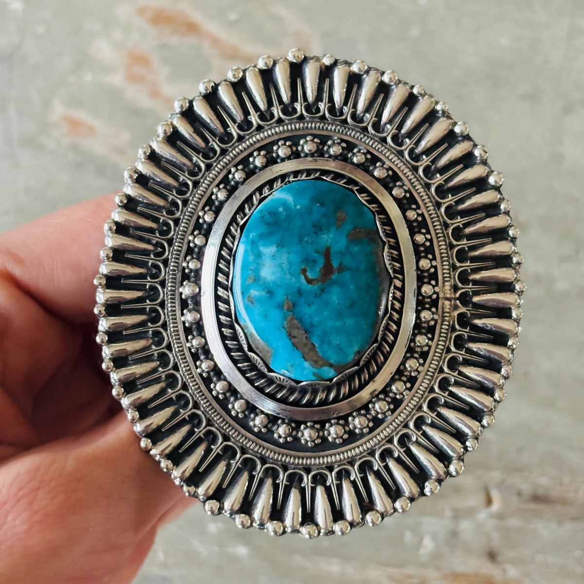 Navajo Glenn Livingston Sterling Silver & Pilot Mountain Turquoise Statement Ring