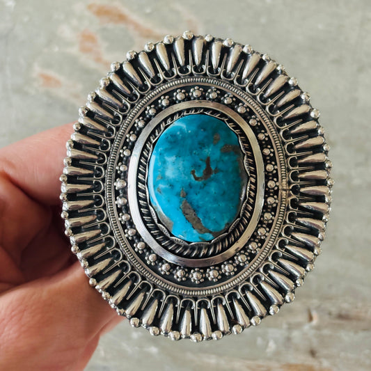 Navajo Glenn Livingston Sterling Silver & Pilot Mountain Turquoise Statement Ring