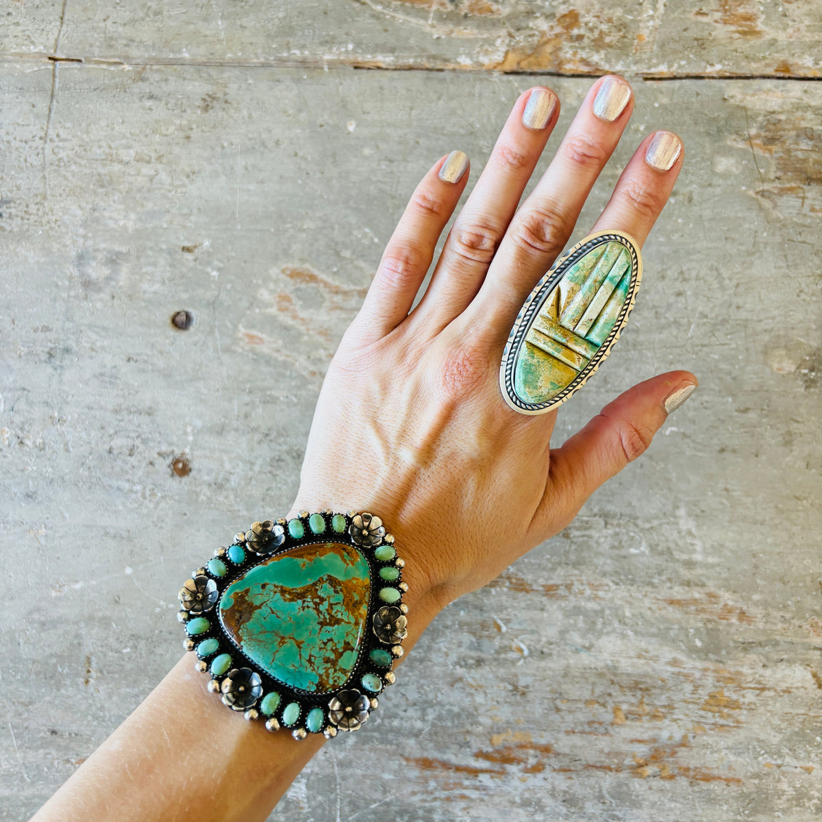Navajo Walter Vandever Sterling Silver & Sonoran Turquoise Cobblestone Ring