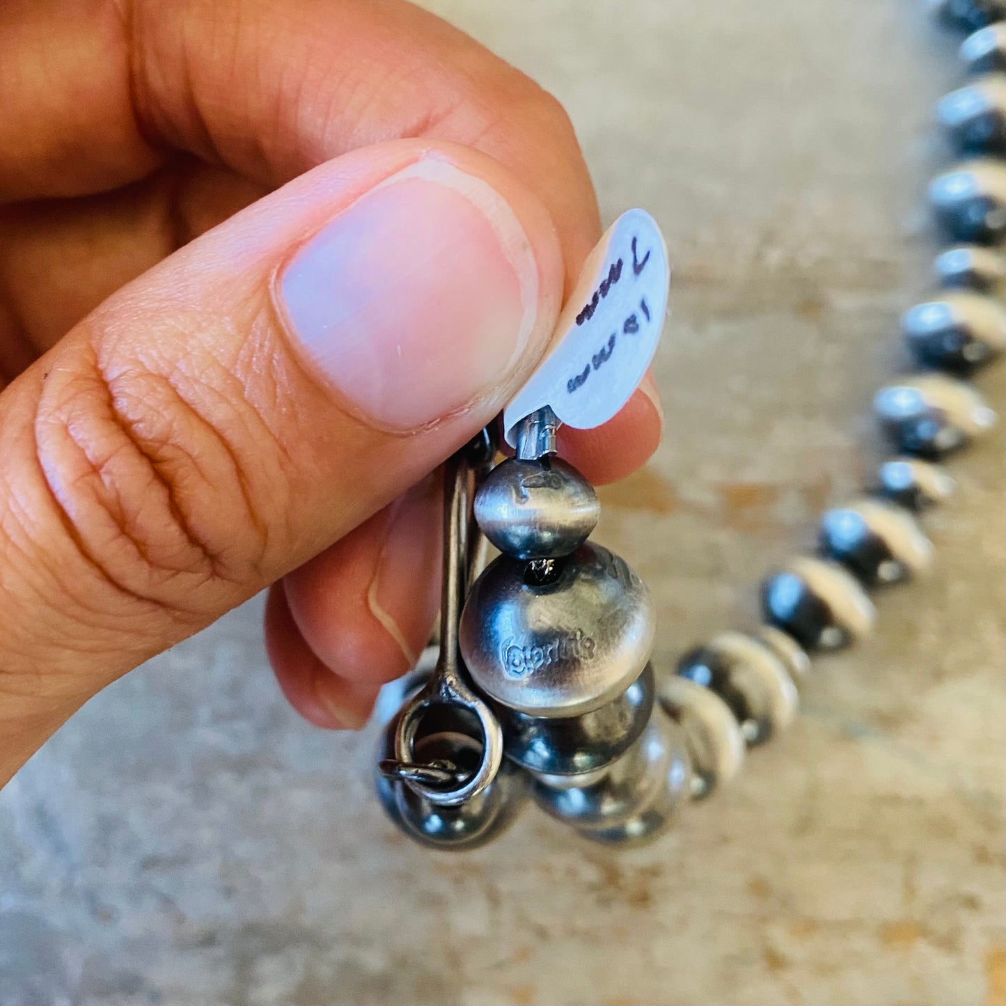 Navajo Sterling Silver Alternating 10mm - 7mm Handmade Pearls Necklace