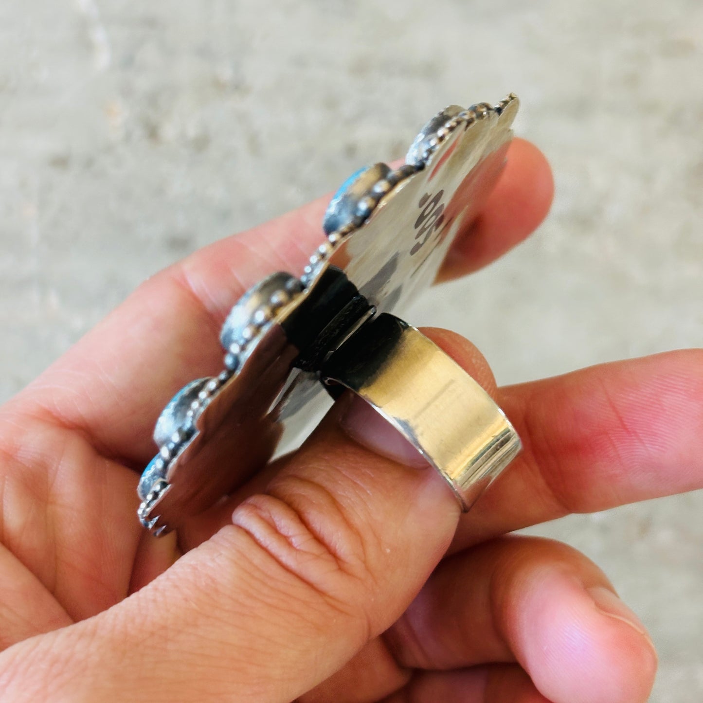 Navajo Braxton Parkett Sterling Silver & Egyptian Cluster Ring