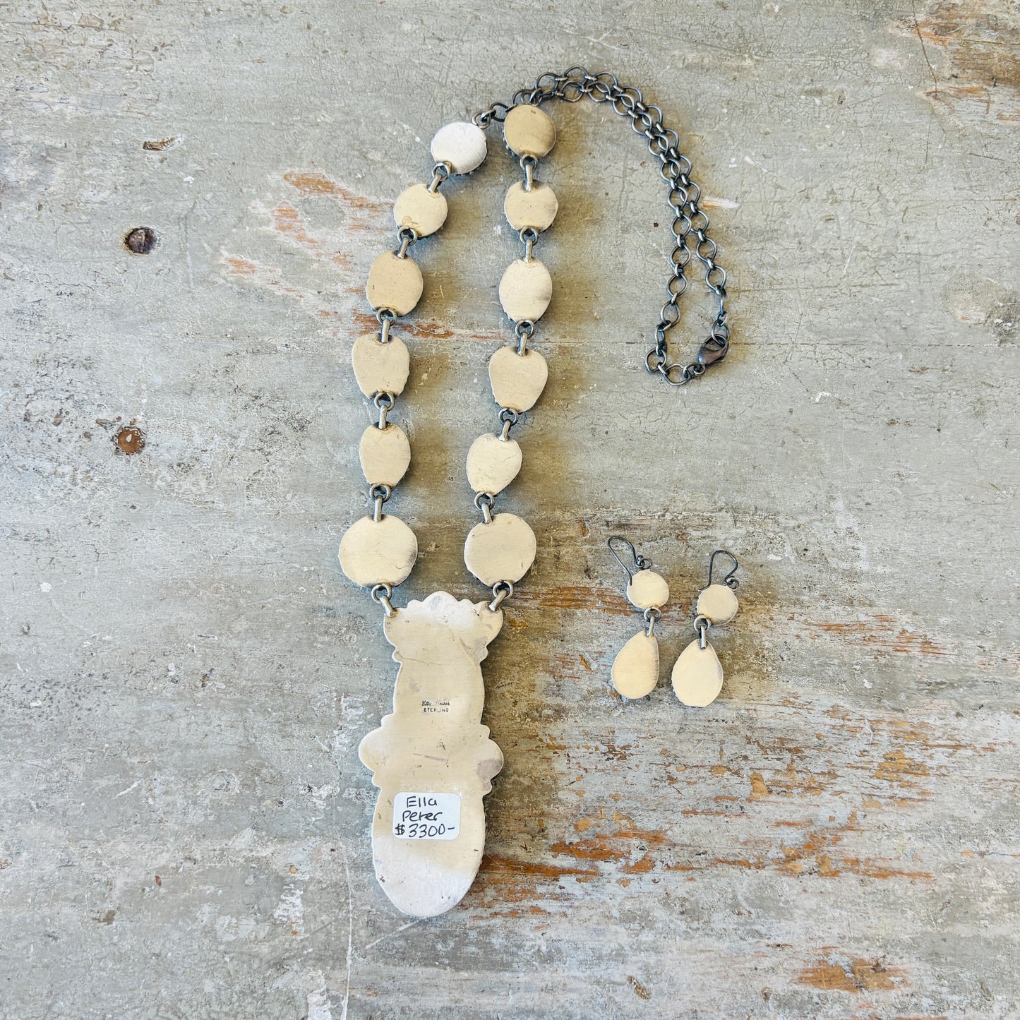 Navajo Ella Peter Sterling Silver & Blue Ridge Turquoise Necklace Set