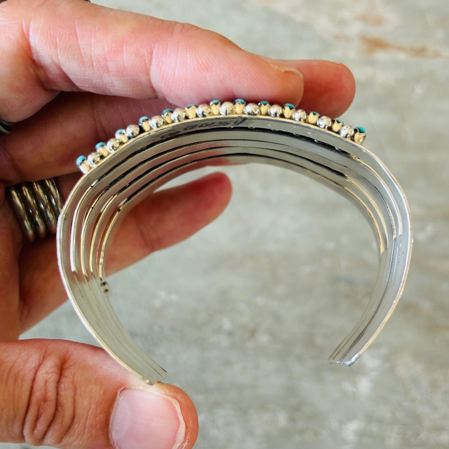 Zuni Veronica Martza Sterling Silver & Kingman Turquoise Five Row Statement Cuff