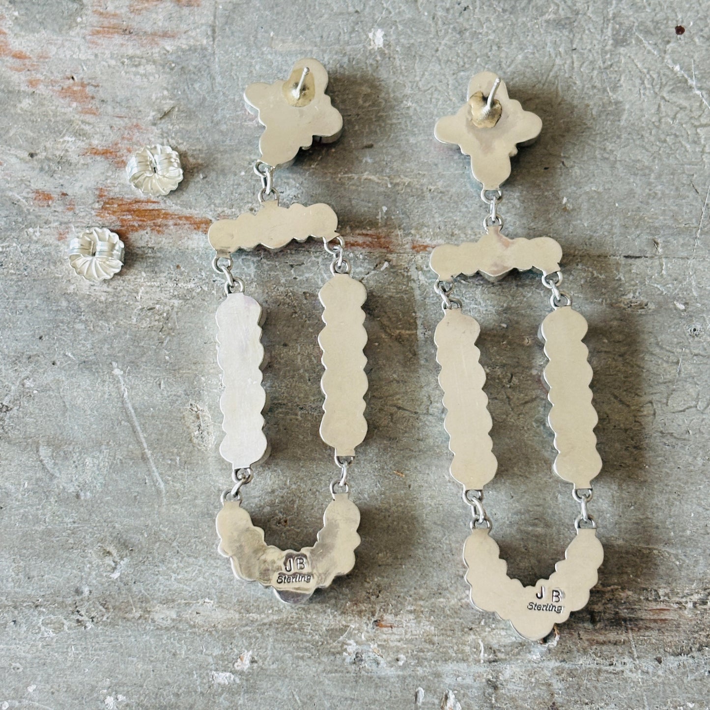 Navajo Jennifer Begay Sterling Silver Multi Stone Fiesta Statement Earrings