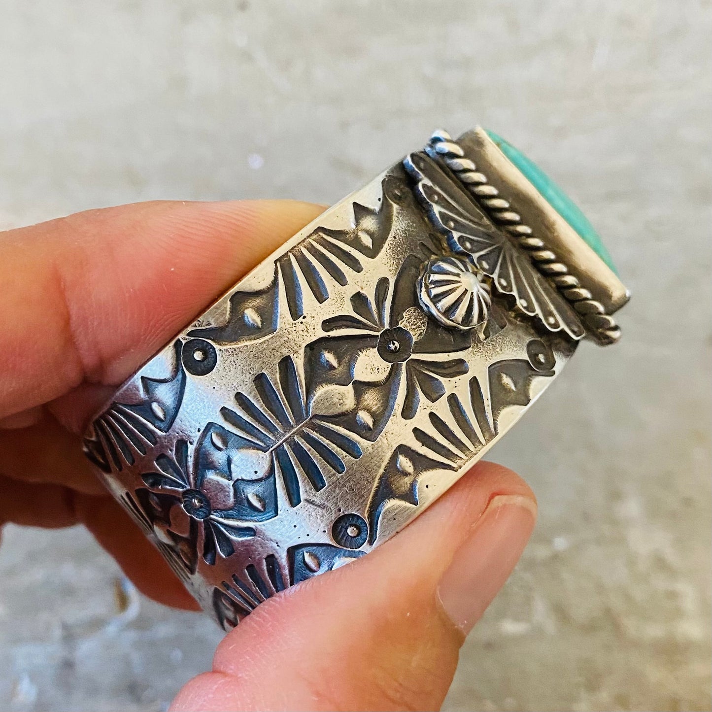 Navajo Kindale Billah Sterling Silver & Kingman Turquoise Stacker Cuff
