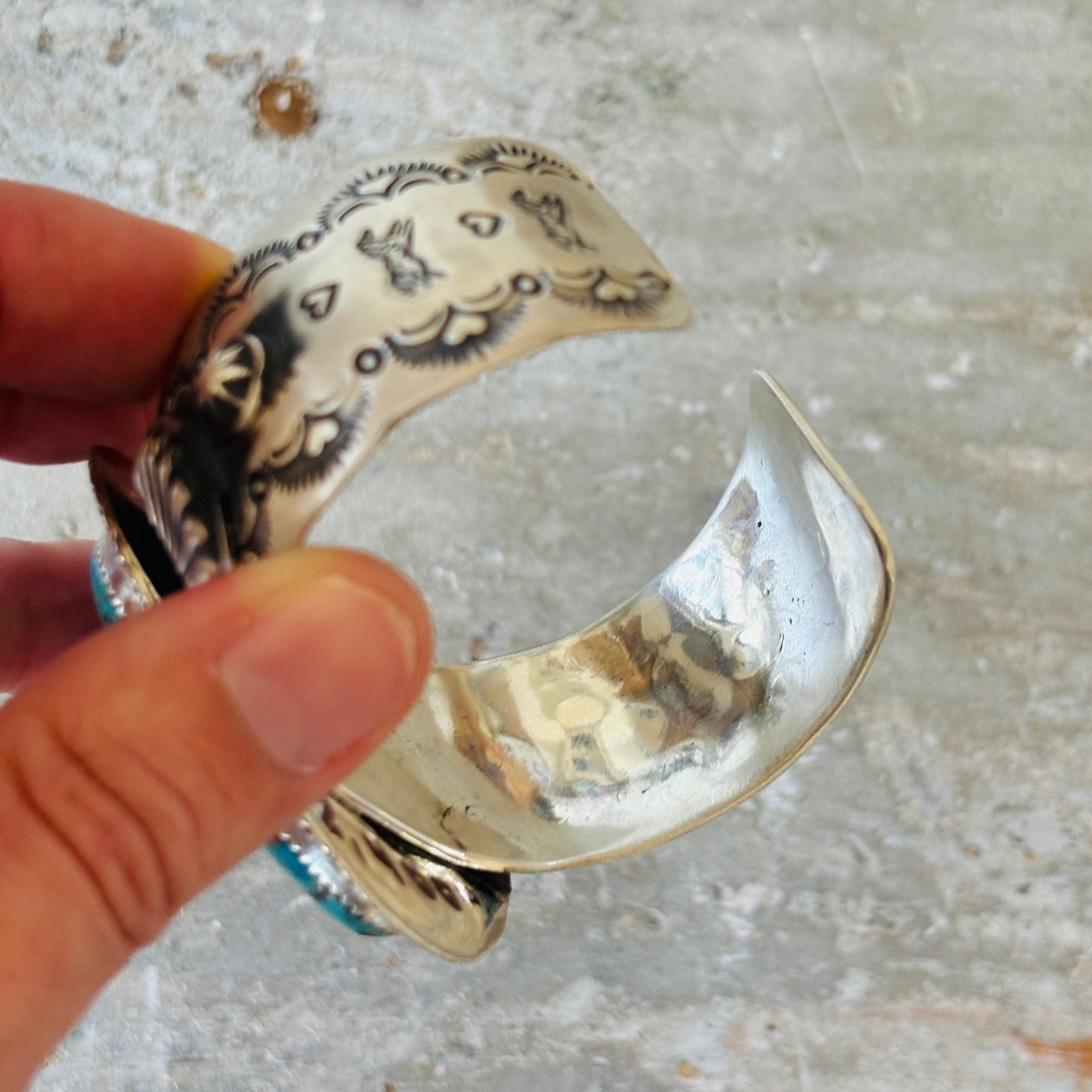 Navajo Rocky Little Sterling Silver & Mojave Hearts - Horses Statement Cuff