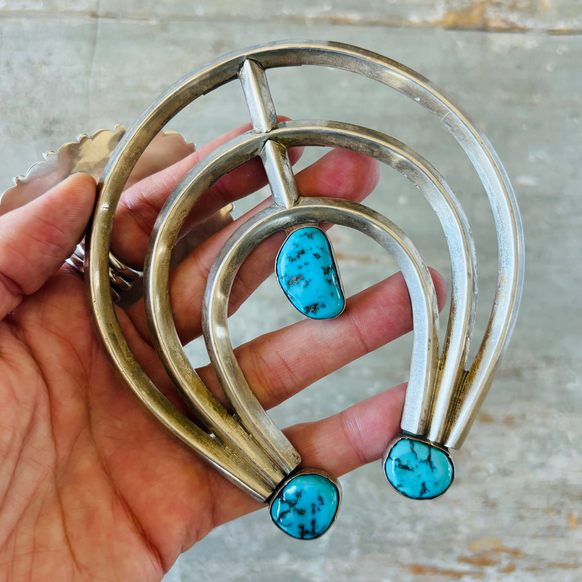 Vintage 1970s Navajo Sterling Silver & Kingman Turquoise Naja Pendant