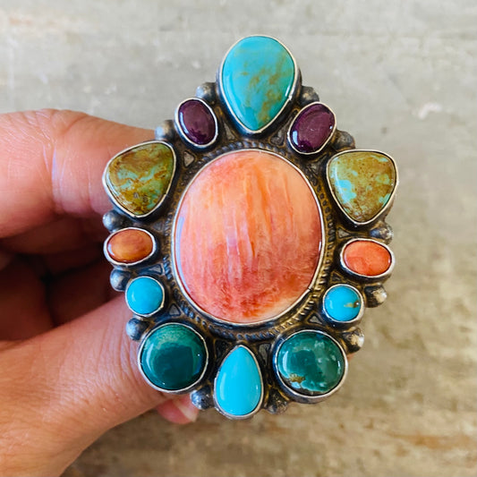 Navajo Anthony Skeets Sterling Silver Multi Stone Ring