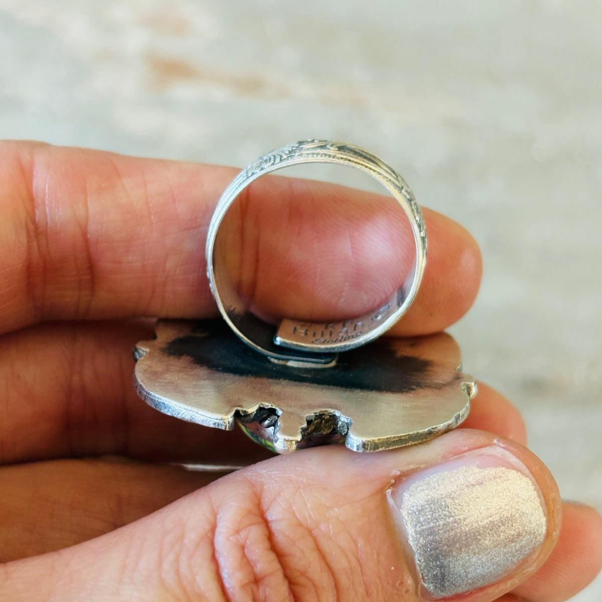 Navajo Kindale Billah Sterling Silver & Sonoran Turquoise Turtle Ring