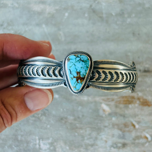 Navajo Randy Boyd Sterling Silver & Kingman Turquoise Cuff