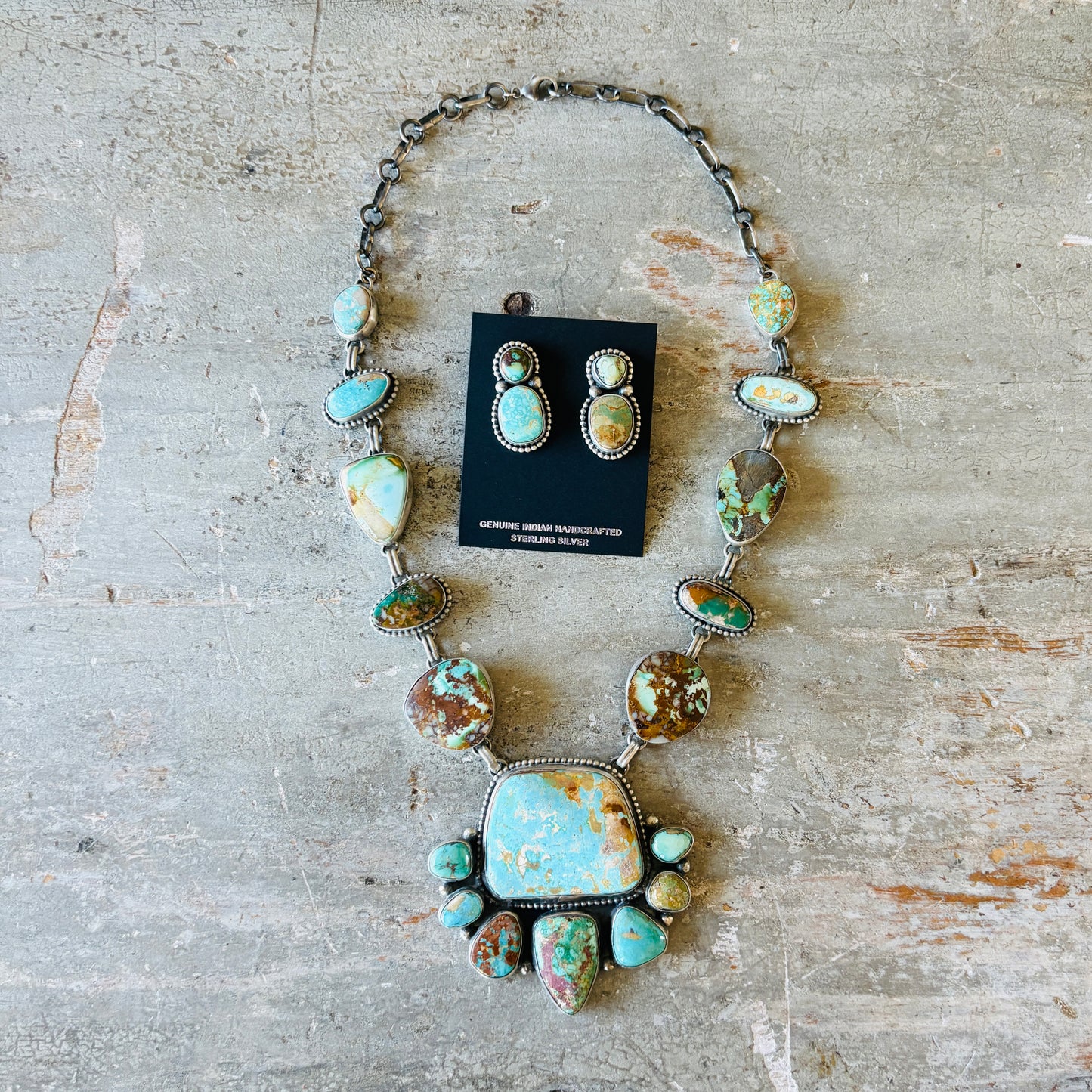 Navajo Darrin Livingston Sterling Silver & Royston Statement Necklace Set