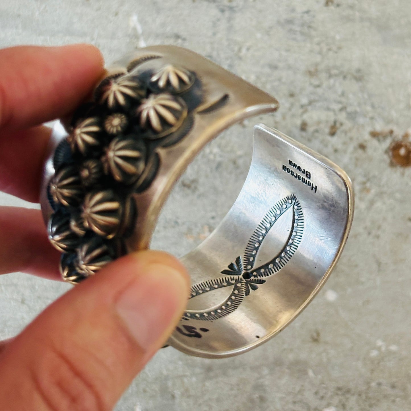 Navajo Hemerson Brown Sterling Silver Starburst Stacker Cuff