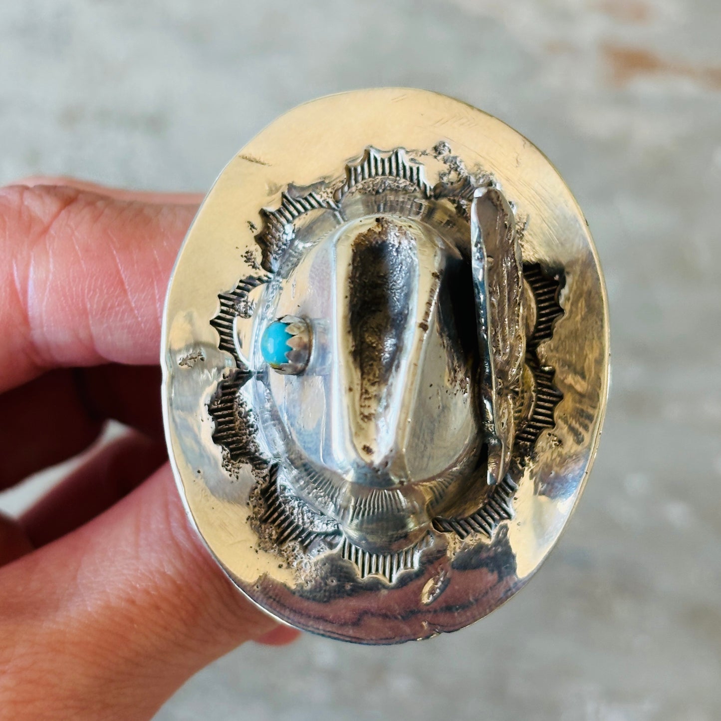 Navajo Robbie Manuelito Sterling Silver & Kingman Turquoise Cowboy Hat Ring