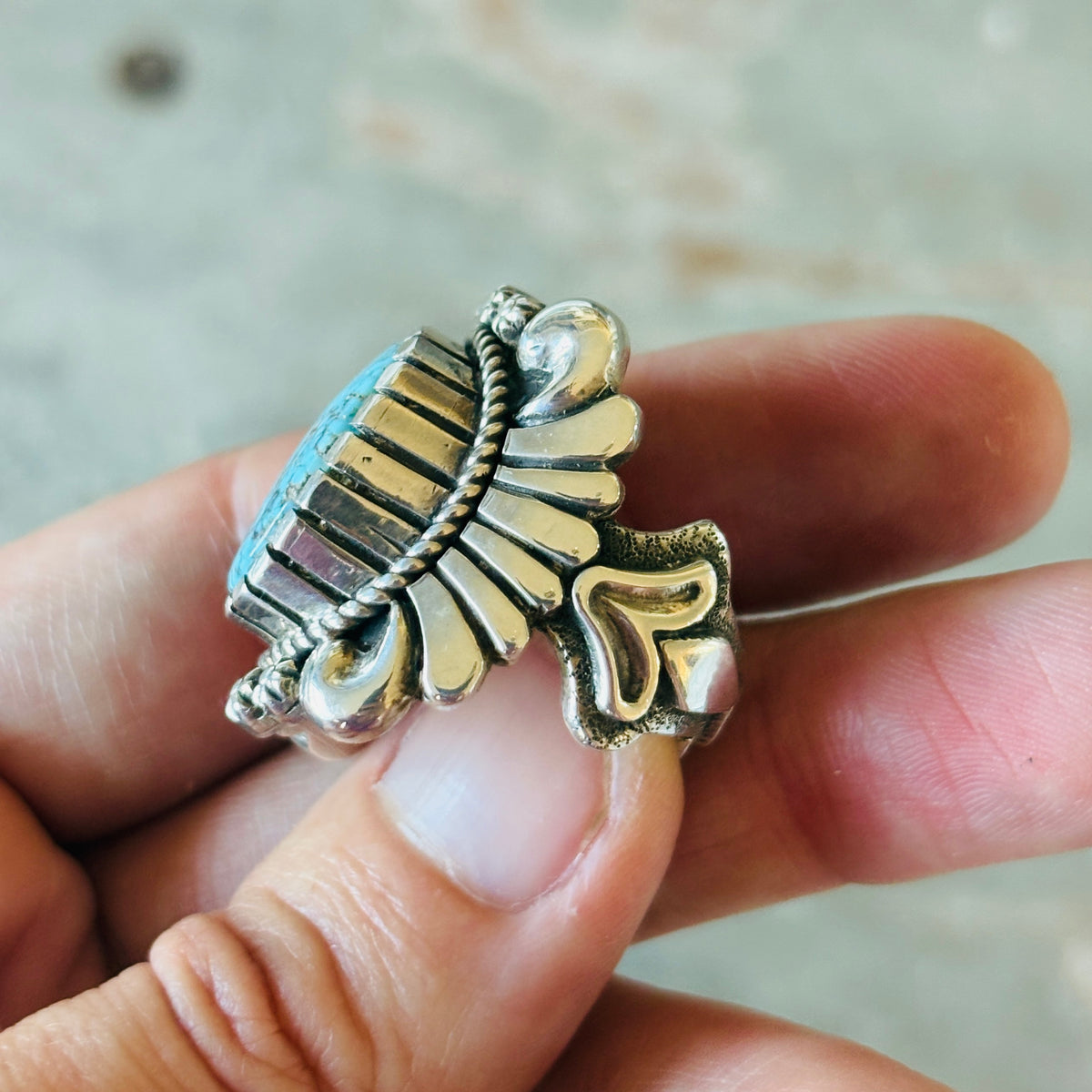 Navajo Thomas Jim Sterling Silver & Blue Moon Turquoise Statement Ring