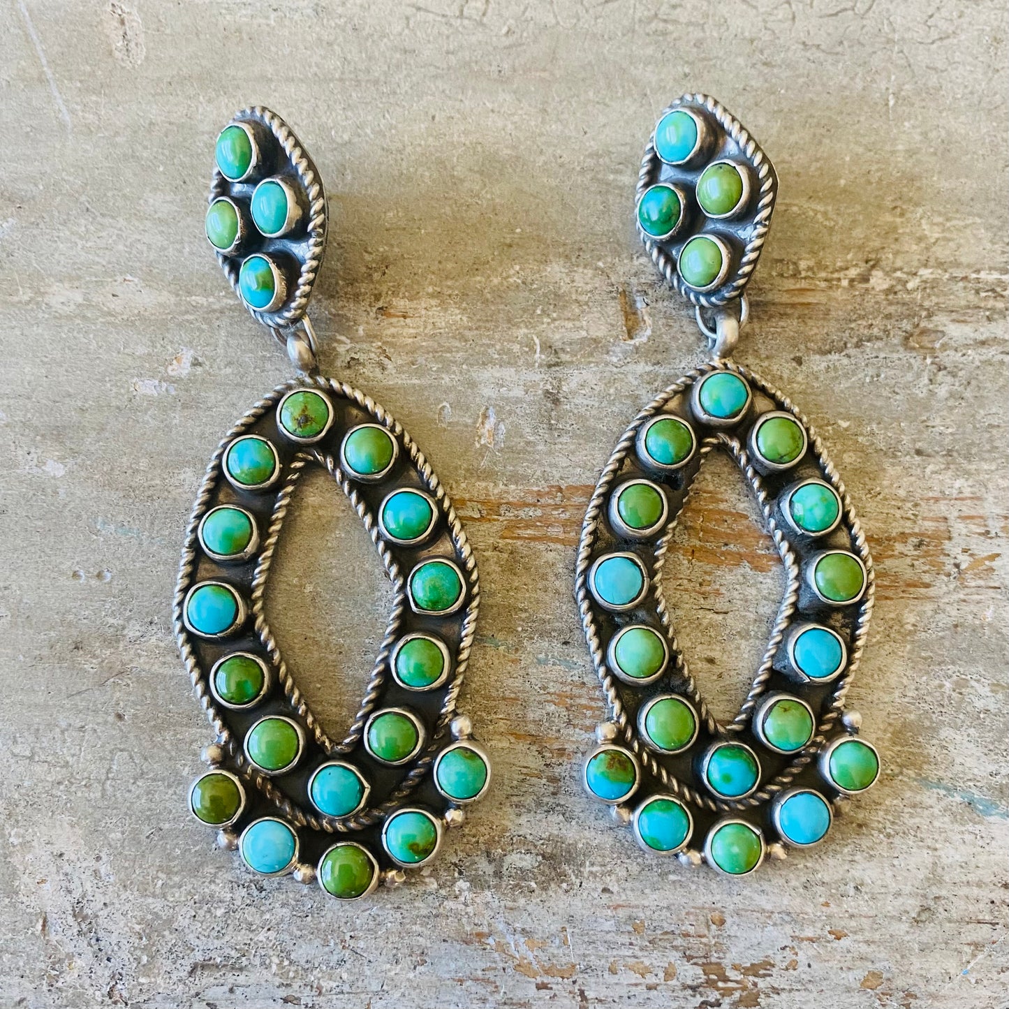 Navajo Geraldine James Sterling Silver & Sonoran Turquoise Statement Earrings