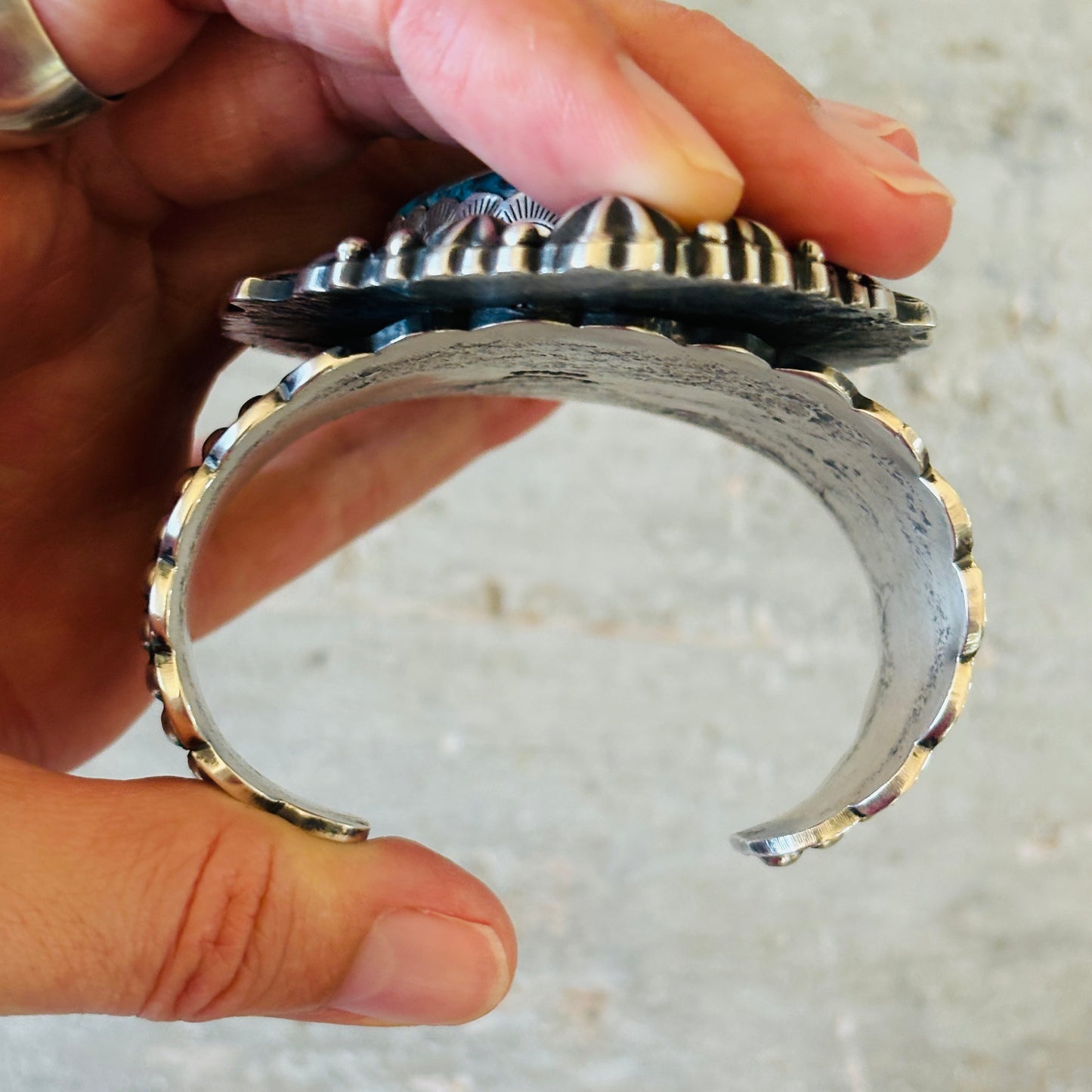 Navajo Glenn Livingston Sterling Silver & Desert Rose Turquoise Statement Cuff