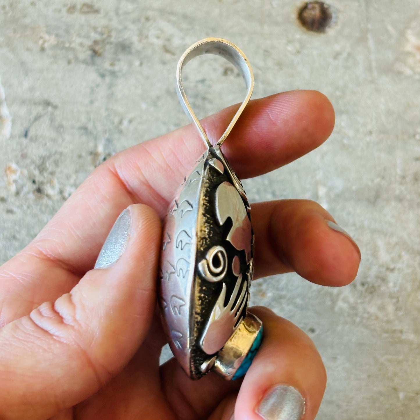 Navajo Alex Sanchez Sterling Silver & Web Kingman Seed Pot Pendant