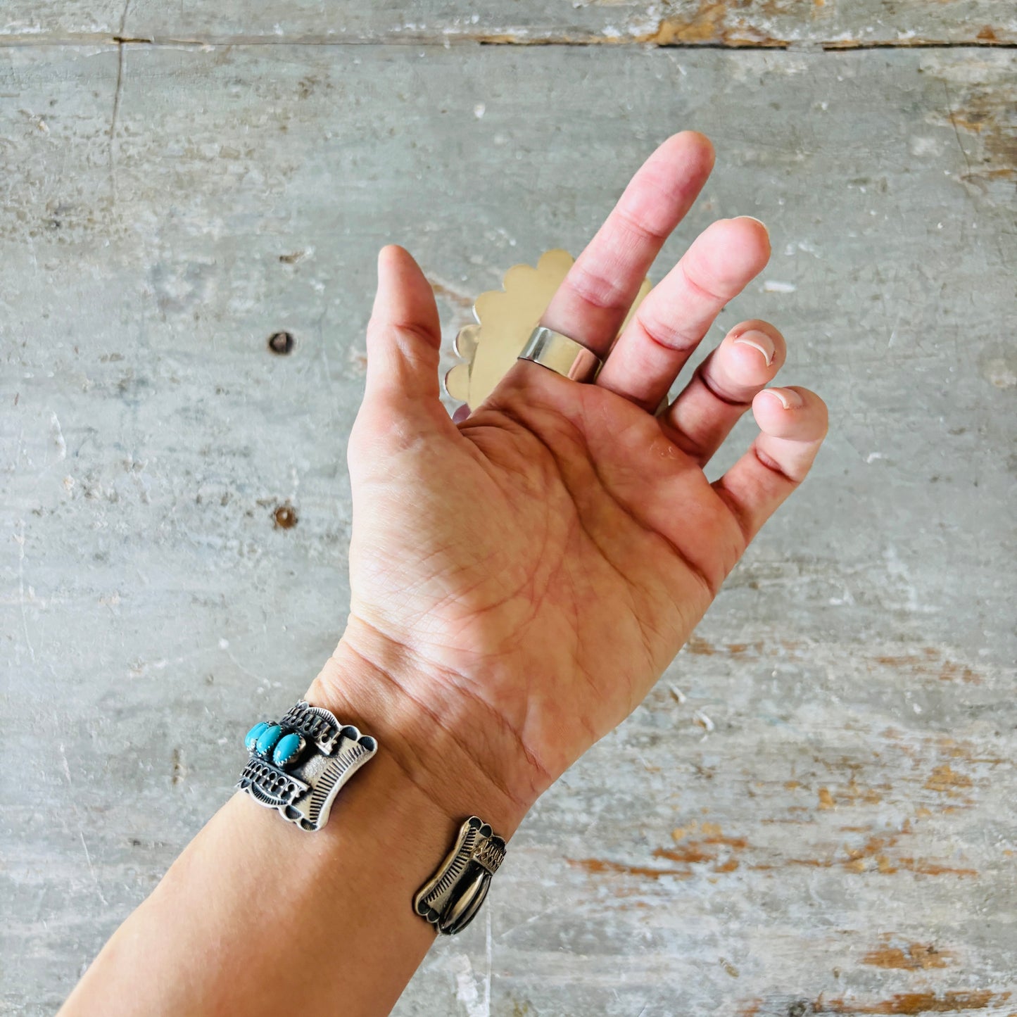 Navajo Hemerson Brown Sterling Silver & Kingman Turquoise Cluster Ring